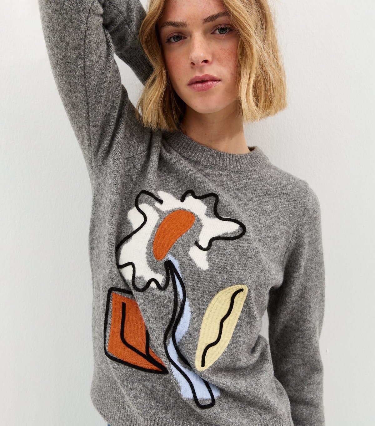 New Look Women's Mid Grey Abstract Design Midweight Knit Jumper New Look