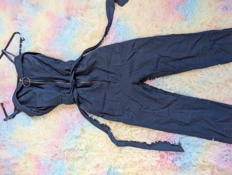 Bershka Navy Denim Sweetheart Neck Jumpsuit