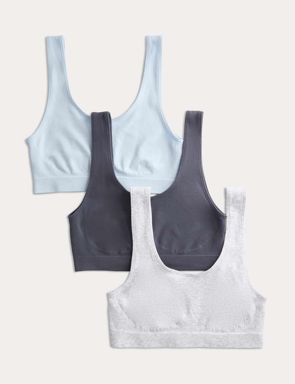 Marks & Spencer M&S 3pk Seamless Non Wired Crop Tops Grey Mix
