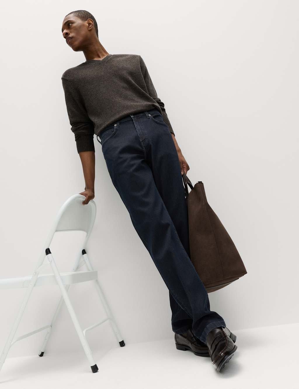 M&S Indigo Straight Fit Textured Jeans