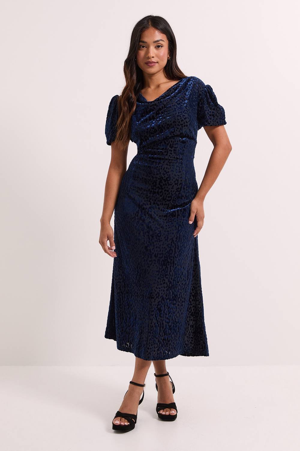 Dorothy Perkins Dorothy Perkins Women's Petite DP Luxe Cowl Neck Puff Sleeve Midi Dress in Leopard - 2