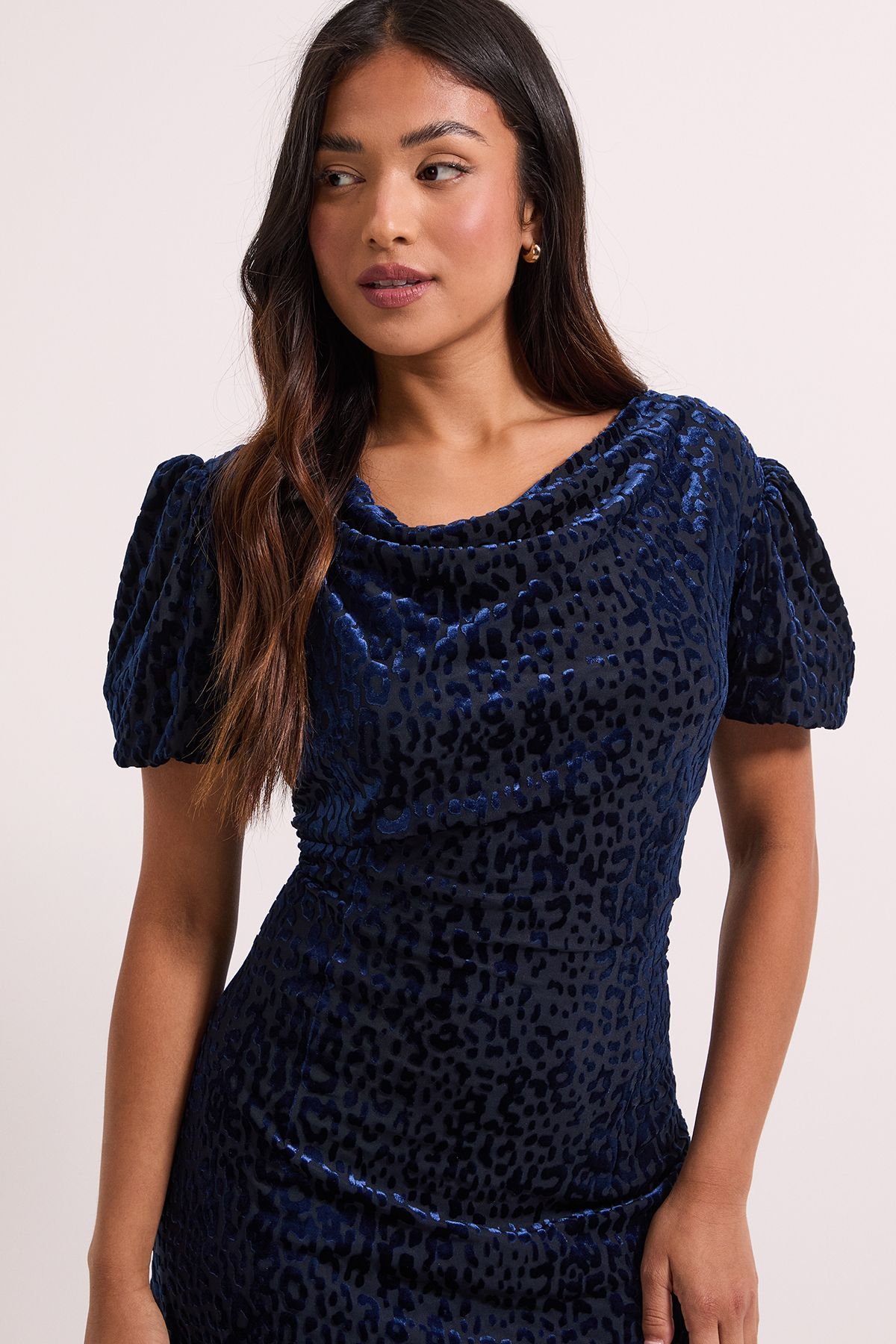 Dorothy Perkins Dorothy Perkins Women's Petite DP Luxe Cowl Neck Puff Sleeve Midi Dress in Leopard - 3