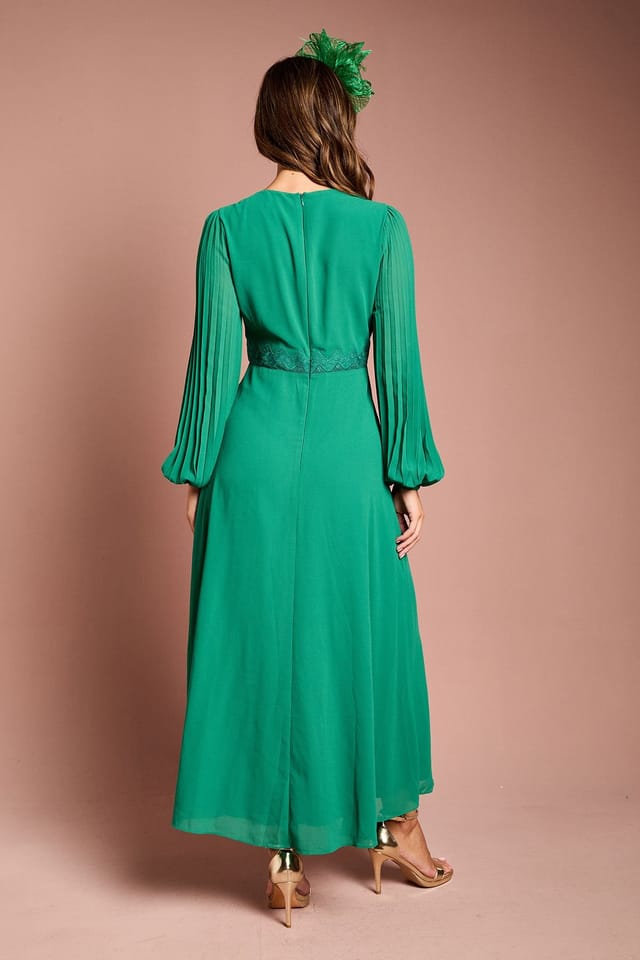 Coast Coast Women's Pleat Detail Lace Trim Maxi Dress in Emerald - 3