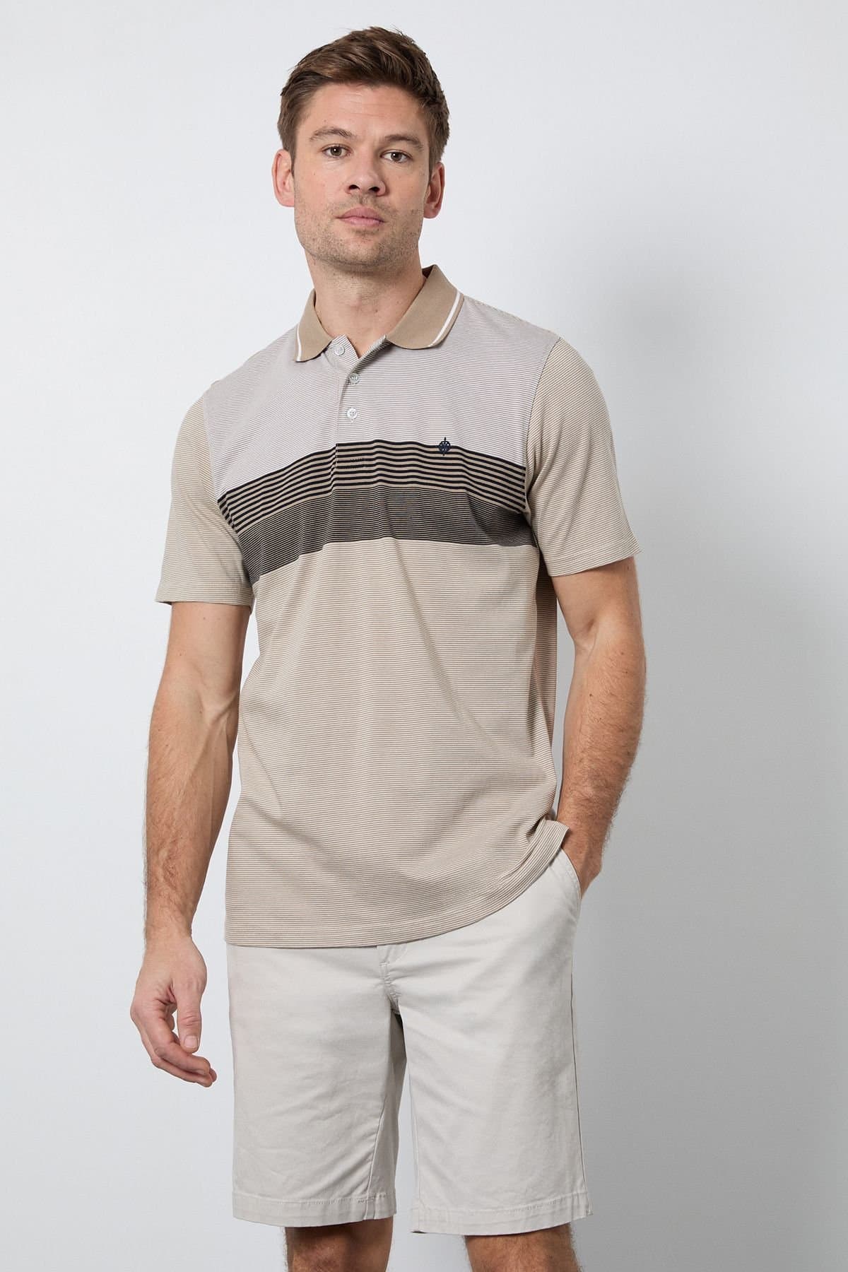 Maine Maine Men's Neutral Feeder Placement Stripe Polo Shirt