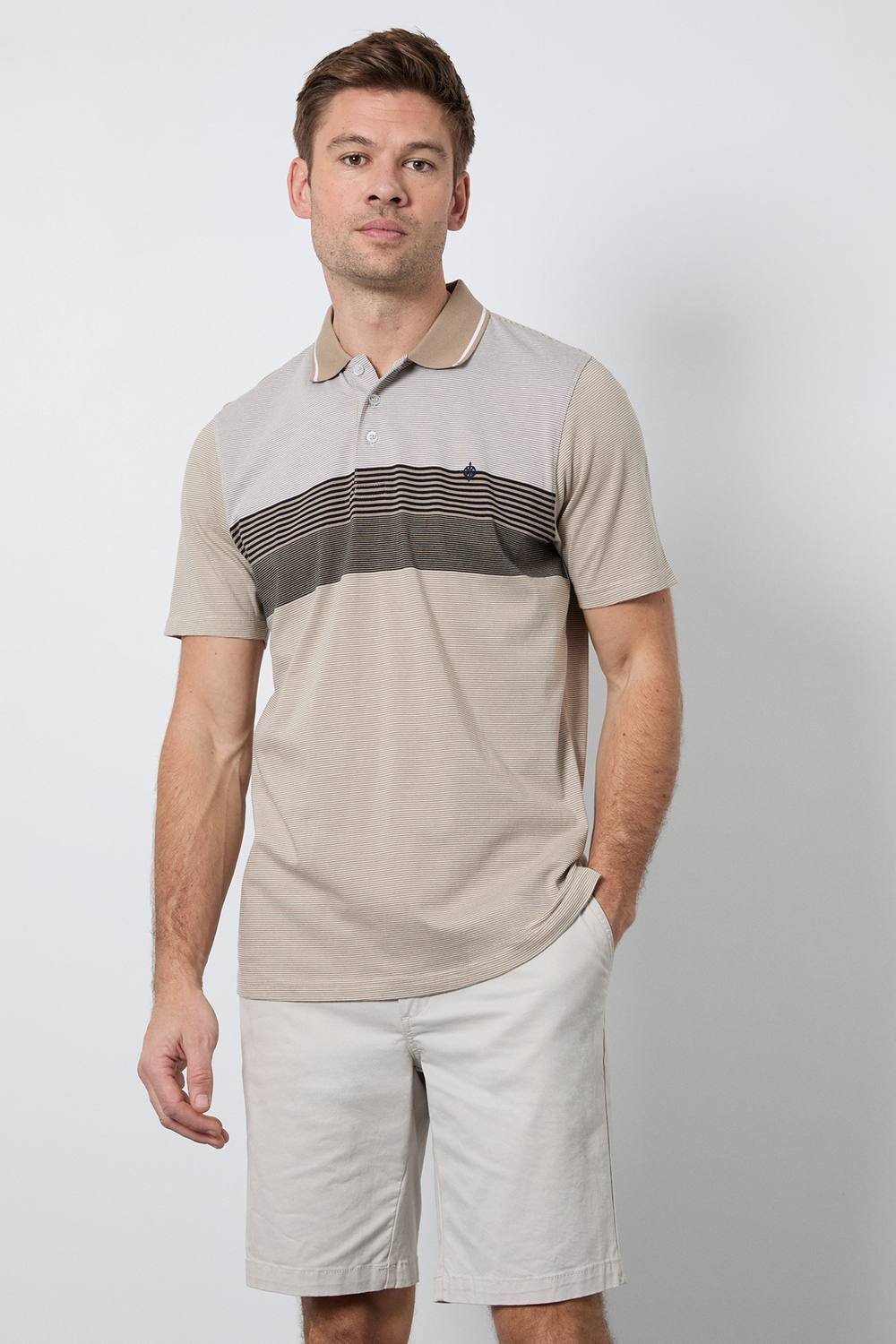 Maine Maine Men's Neutral Feeder Placement Stripe Polo Shirt - 2