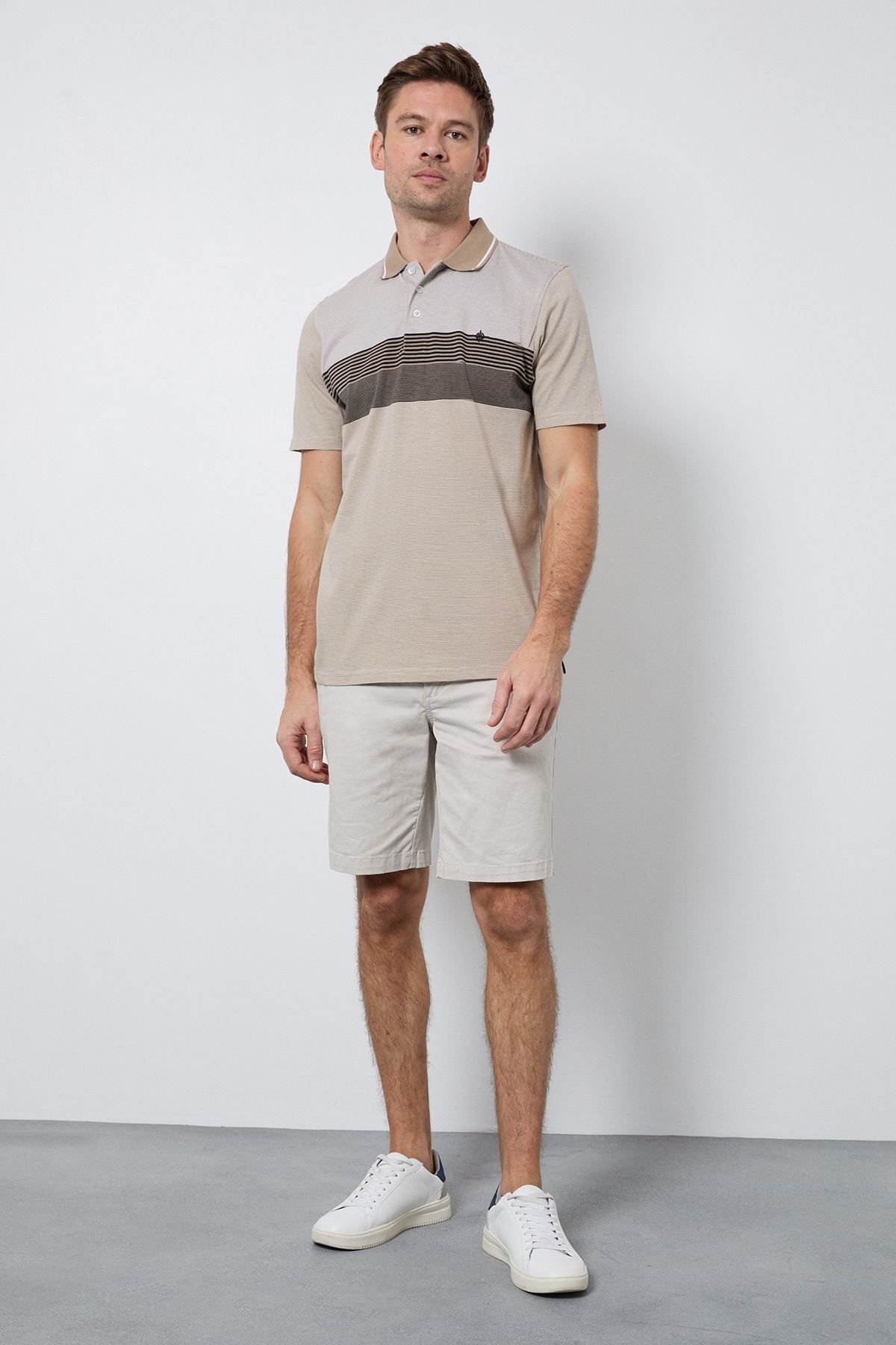 Maine Maine Men's Neutral Feeder Placement Stripe Polo Shirt - 4