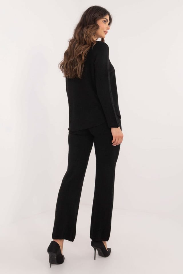 Love Lace Love Lace Women's Casual Viscose Polyester Nylon Sweater Pant Set in Black - 2