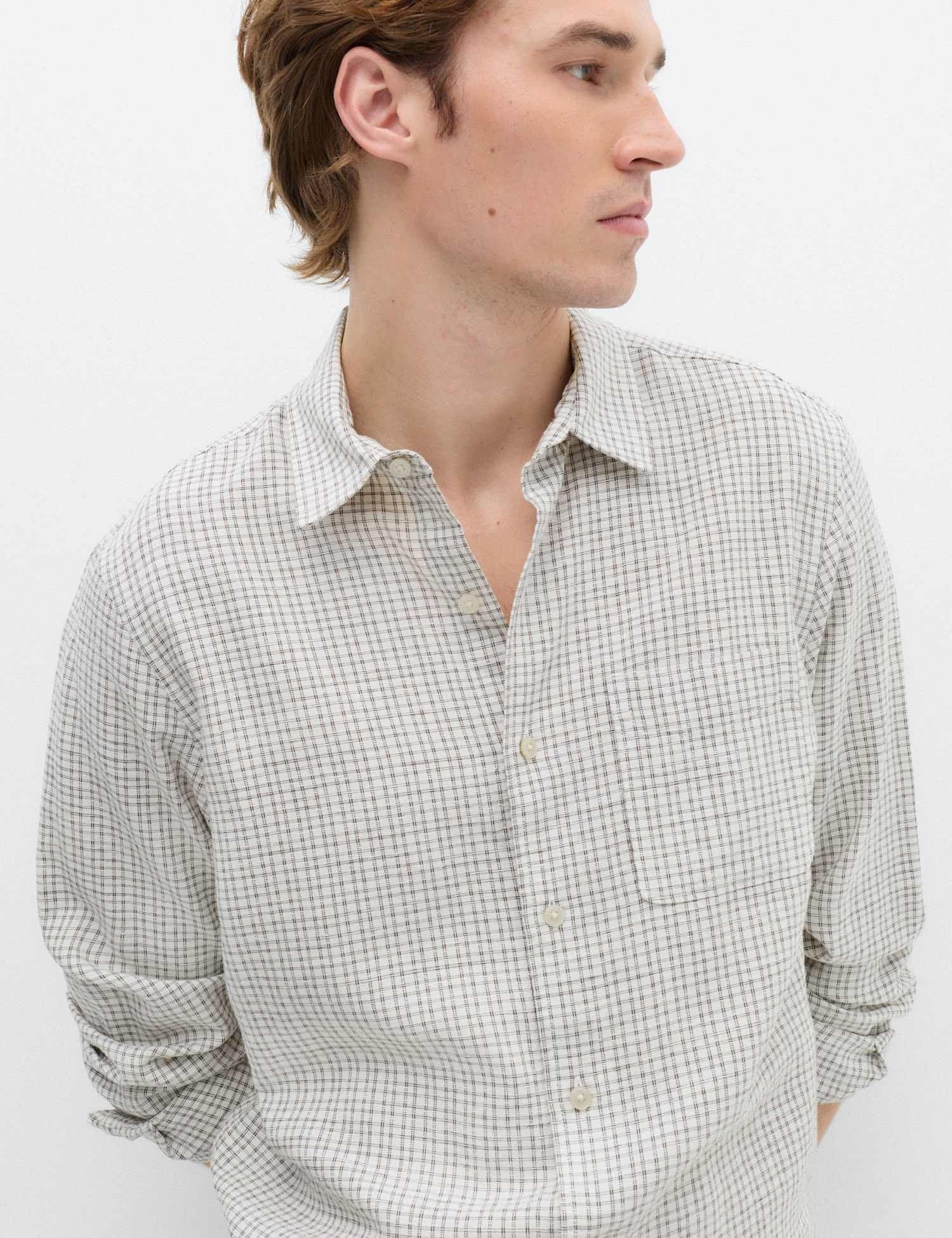 Marks & Spencer M&S Regular Fit Checked Shirt Ecru Mix