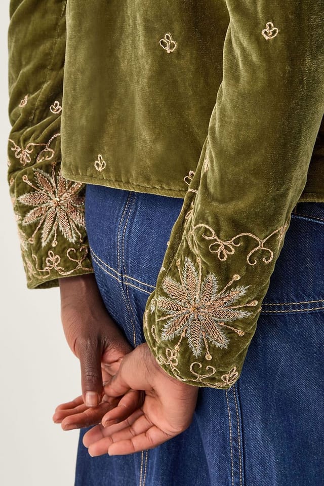 Monsoon Monsoon Women's Magda Floral Embroidered Velvet Jacket Green - 3