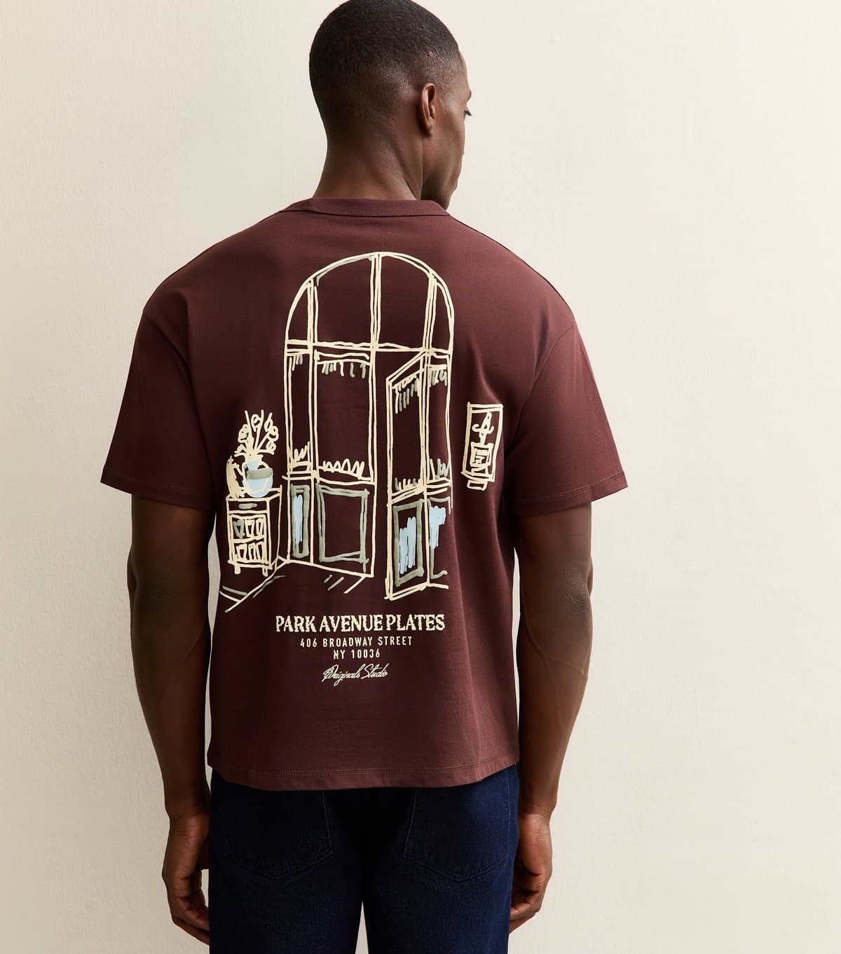 jack & jones Men's Dark Brown Regular Park Avenue Logo T-Shirt Jack & Jones New Look