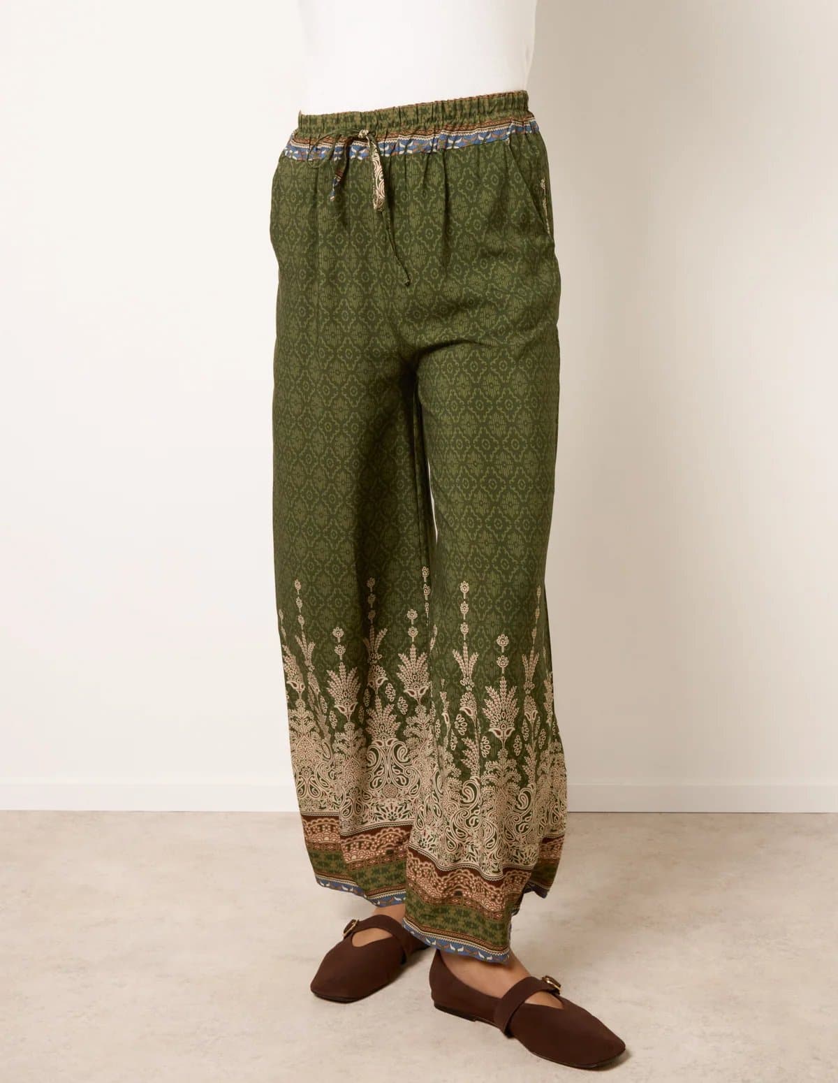 Blue Vanilla Mosaic Tile Border Print Trousers