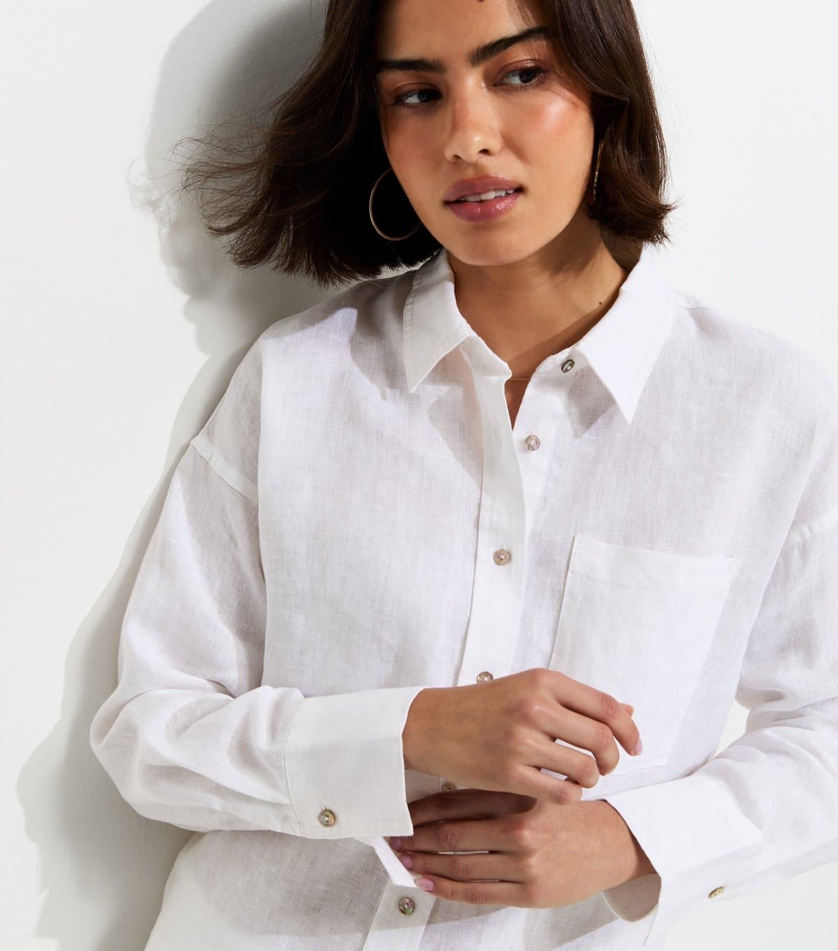 New Look New Look White Pure Linen Oversized Long Sleeve Shirt