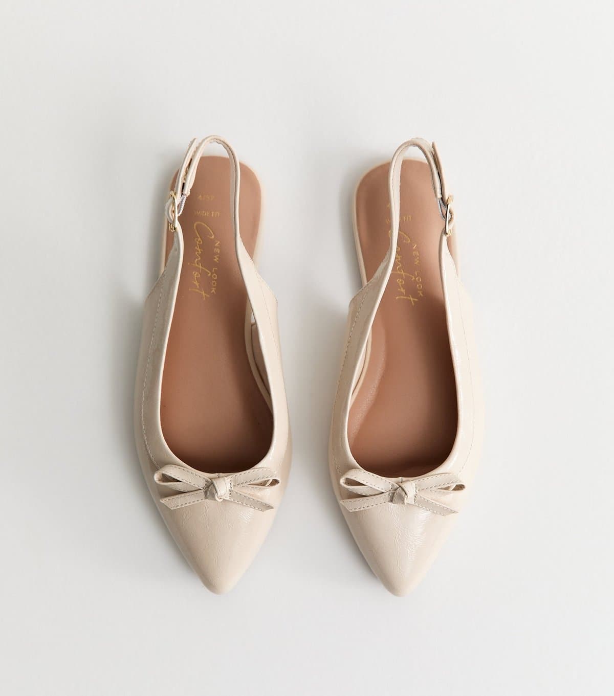 New Look Women's Wide Fit Off White Faux Leather Slingback Flats Vegan New Look