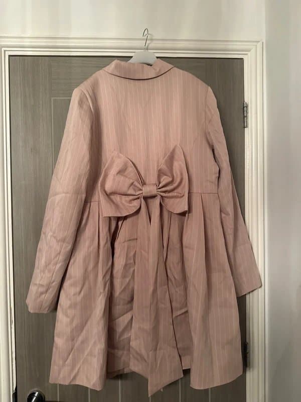 ASOS Asos Luxe tailored blazer dress with bow back in pink pinstripe - UK 16