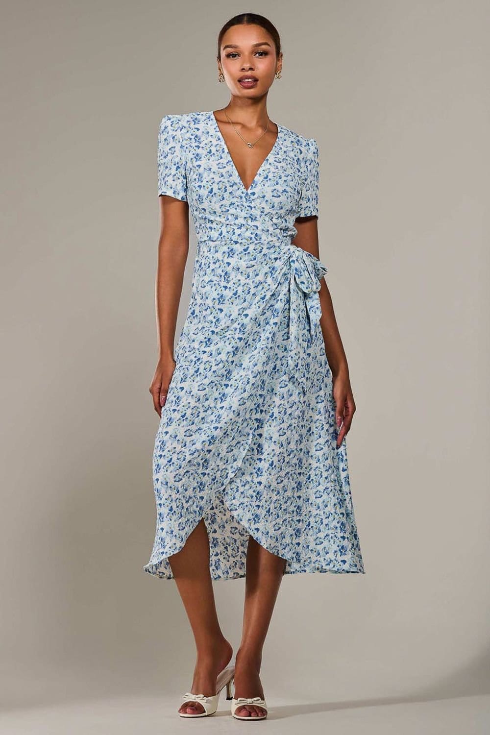Jolie Moi Jolie Moi Women's Faux Wrap Midaxi Dress in Light Blue - 1