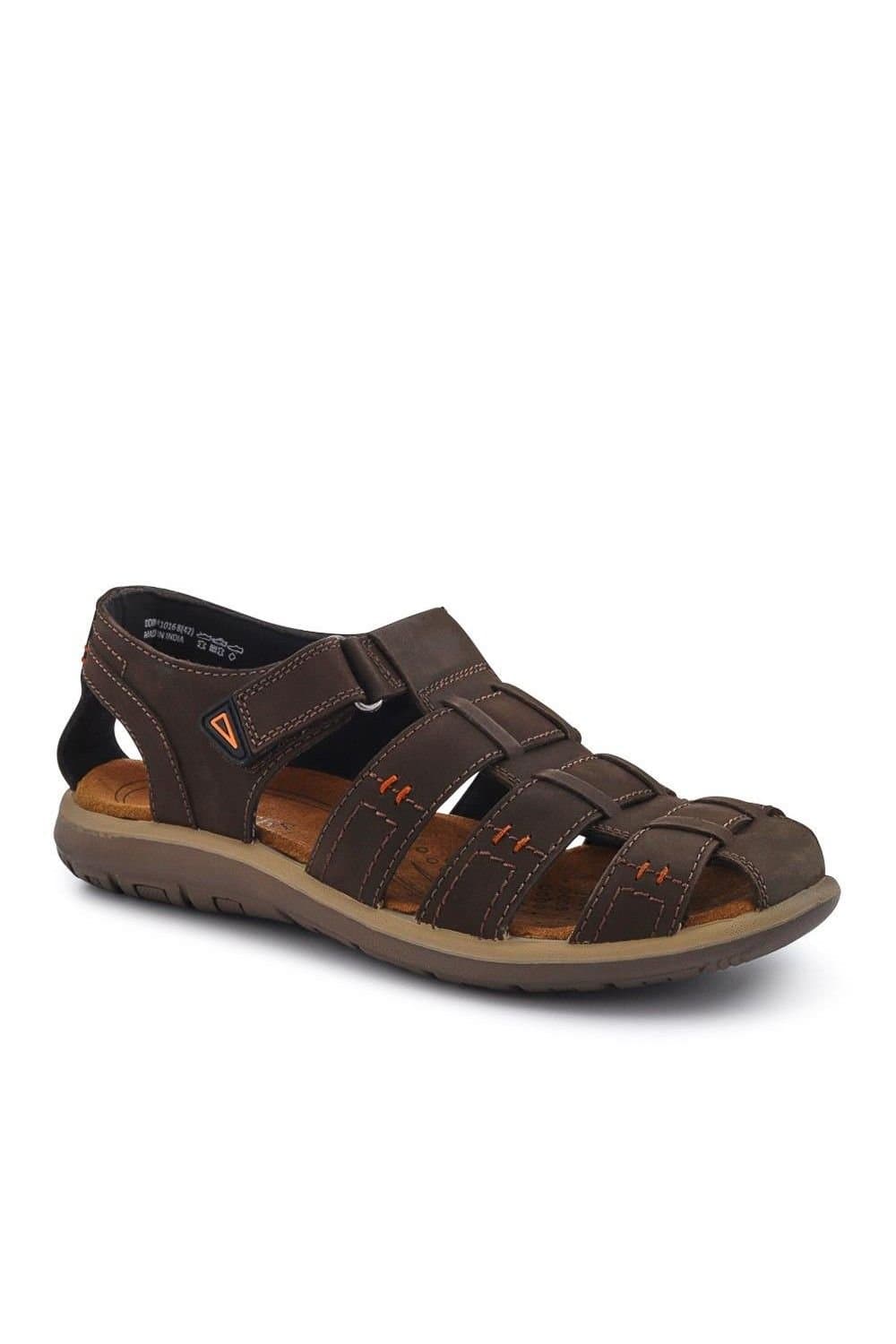 Pavers Pavers Men's Dark Brown Leather Touch-Fasten Sandals