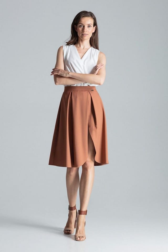 Love Lace Love Lace Women's Brown Asymmetric Slit Midi Skirt Side Zip in Terracotta - 2