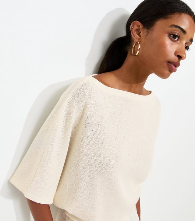 New Look Women's Off White Slash Neck Textured Batwing Top New Look - 2