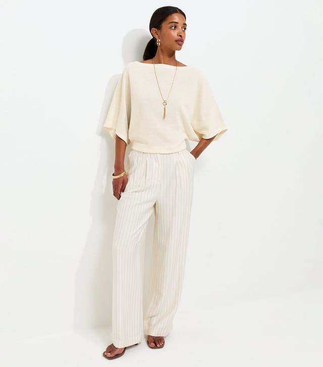 New Look Women's Off White Slash Neck Textured Batwing Top New Look - 3