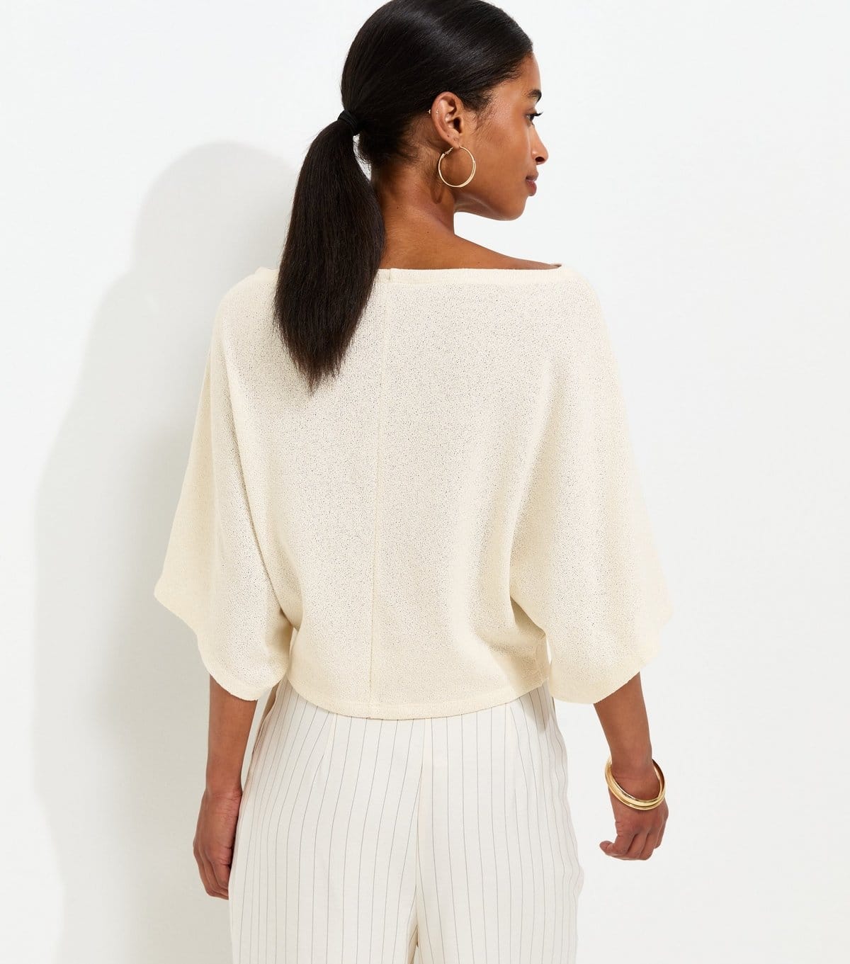 New Look Women's Off White Slash Neck Textured Batwing Top New Look - 4