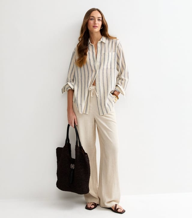New Look Women's Tall Blue Cotton Striped Long Sleeve Shirt New Look - 3