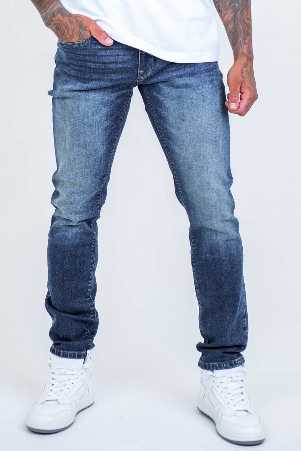 BCouture BCouture Men's Taper Fit Stretch Denim Jeans in Dark Blue