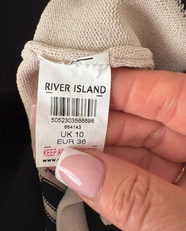 River Island River Island Black & White Knitted Bodycon Midi Dress UK 10 Sleeveless High Neck Monochrome