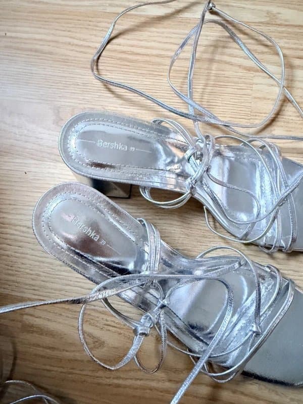 Bershka Bershka silver heels sandals lace up sexy y2k party 6