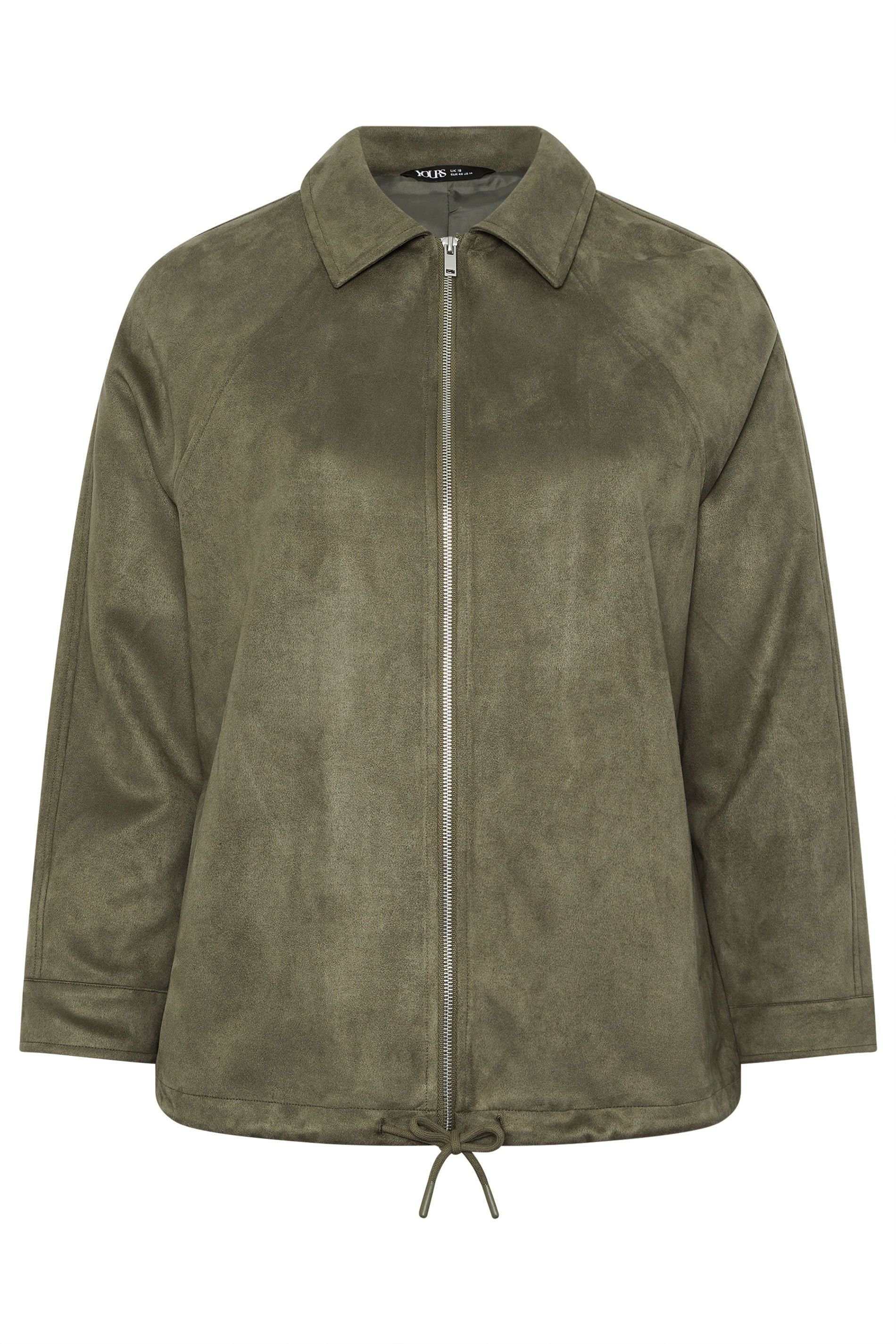 Yours Yours Women's Faux Suede Bomber Jacket in Green - 2