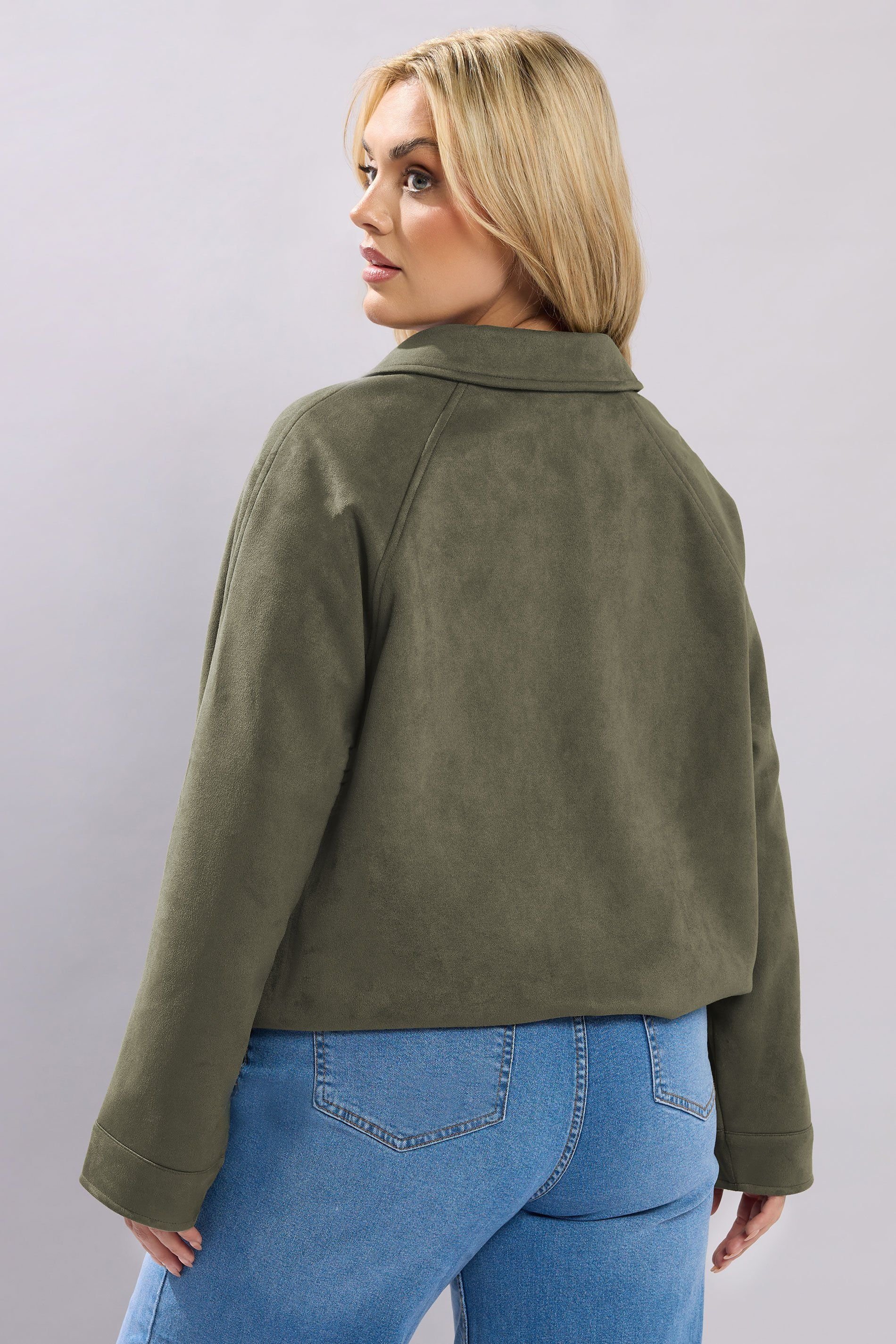 Yours Yours Women's Faux Suede Bomber Jacket in Green - 3