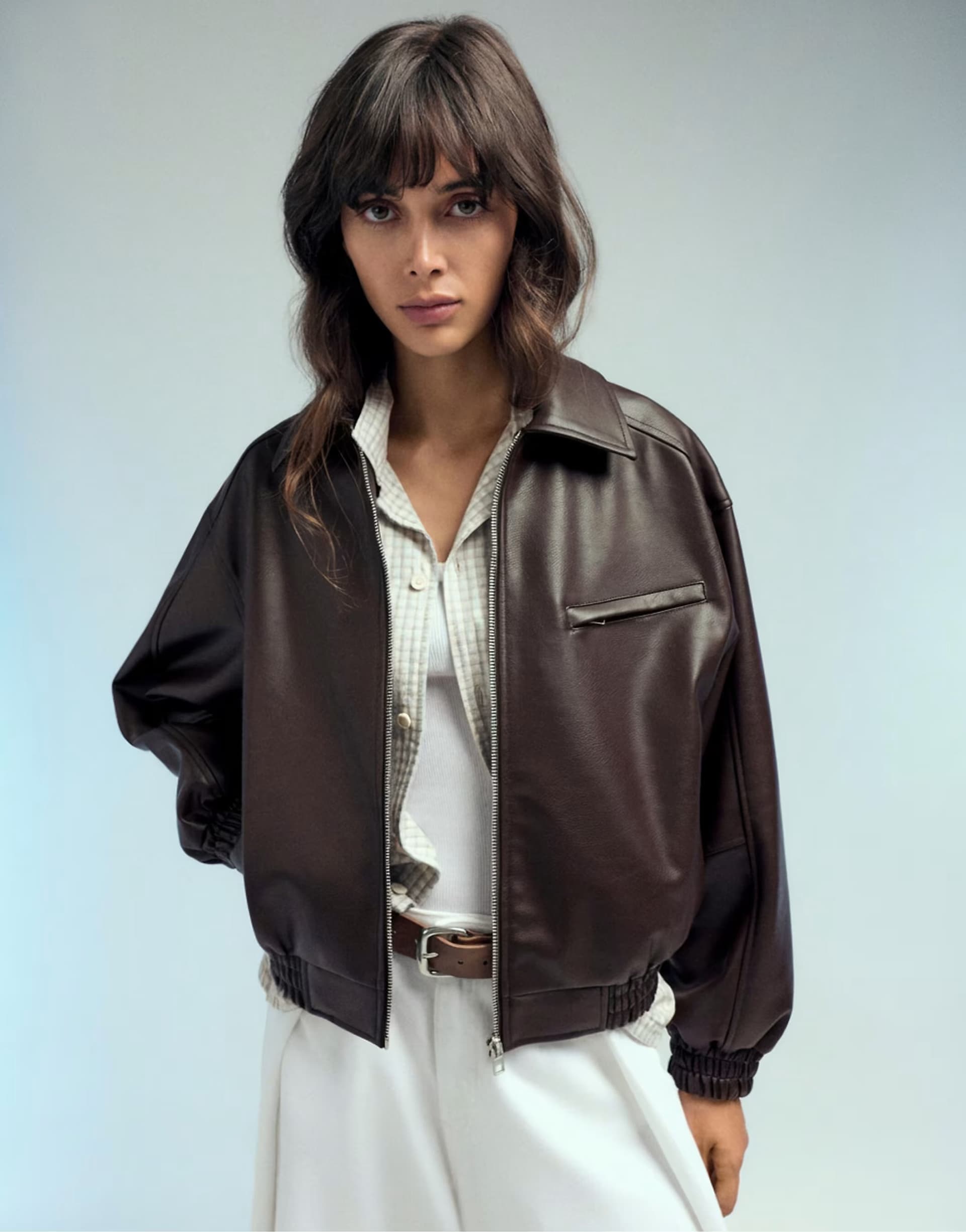 ASOS Pull&Bear Leather effect dad jacket in brown