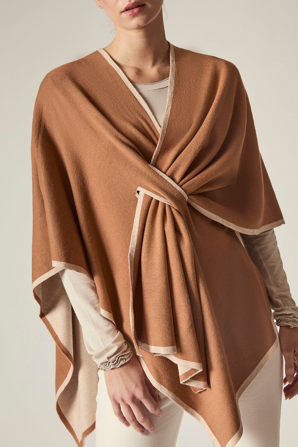 James Lakeland James Lakeland Women's Camel Front Knot Poncho - 4