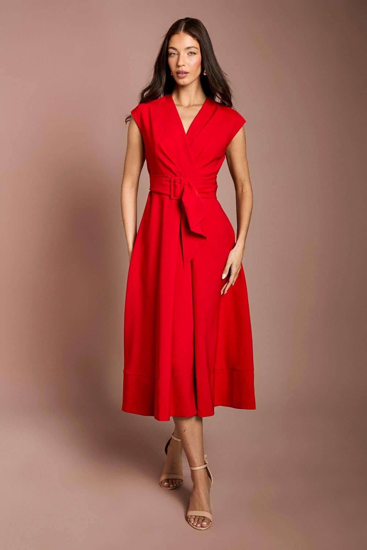Coast Coast Women's Belted Crepe Dress in Flame Red