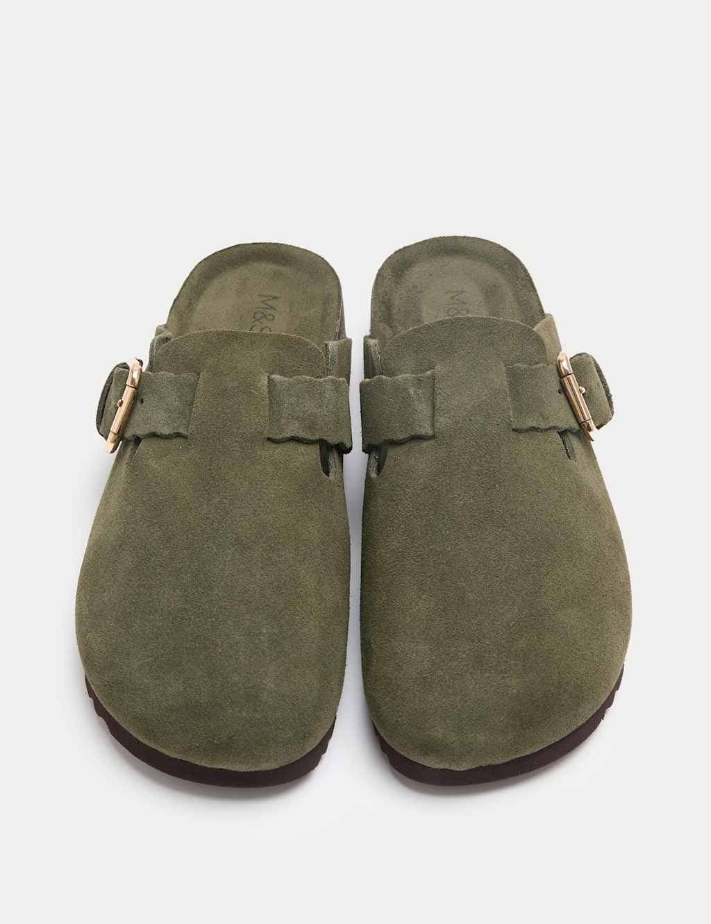 Marks & Spencer M&S Suede Scallop Edge Strap Clogs Olive