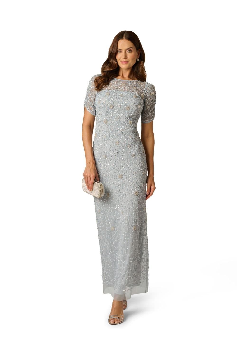 Adrianna Papell Adrianna Papell Women's Elbow Sleeve Bead Dress in Light Blue