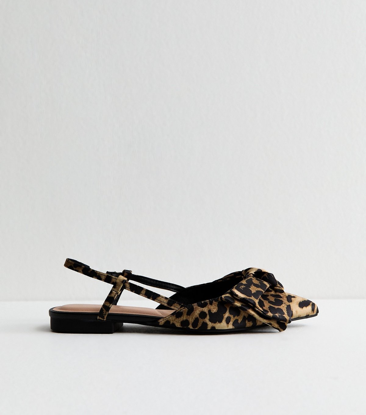 New Look Women's Brown Leopard Print Satin Bow Slingback Ballerina Pumps Vegan New Look - 3