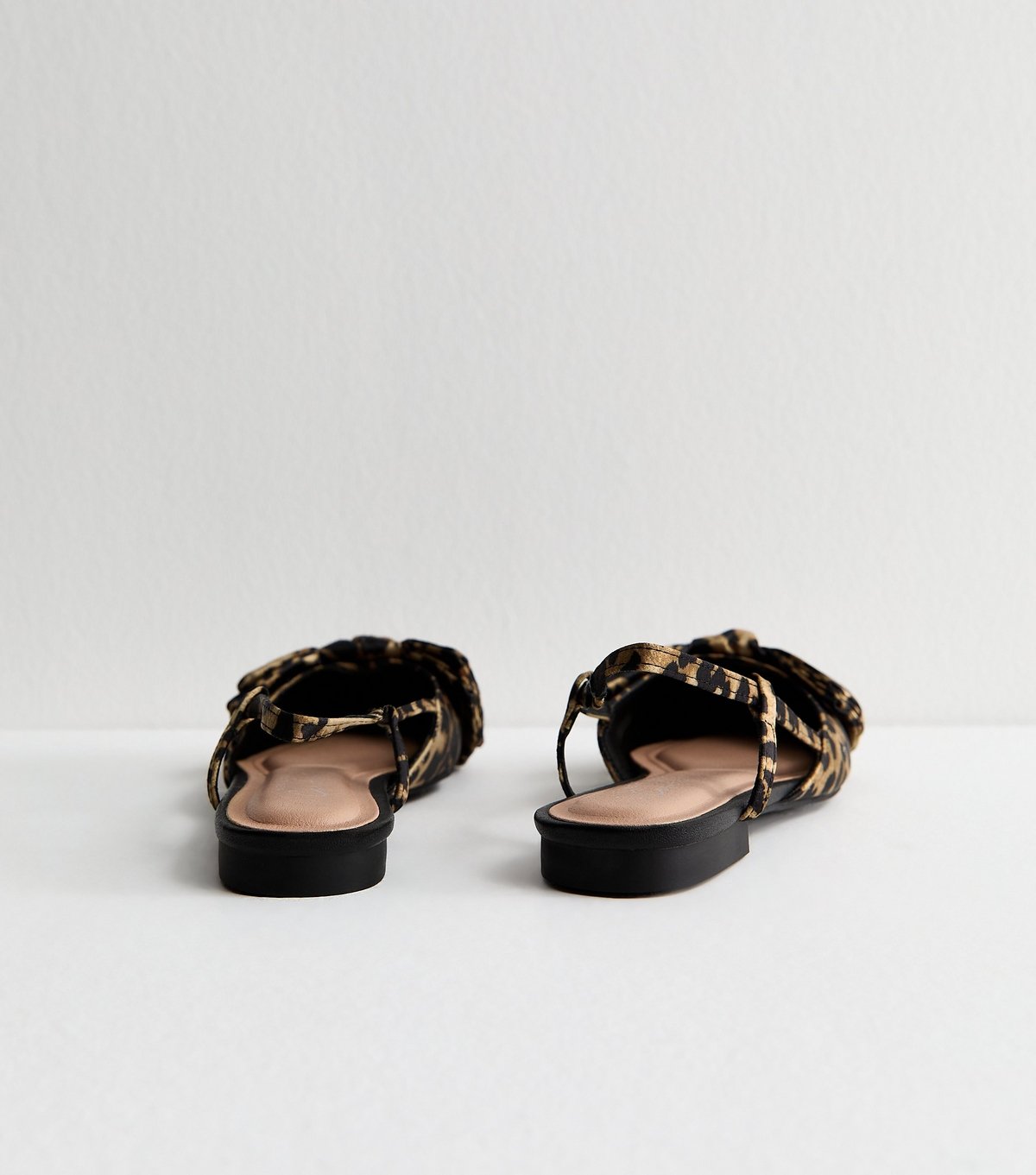 New Look Women's Brown Leopard Print Satin Bow Slingback Ballerina Pumps Vegan New Look - 4