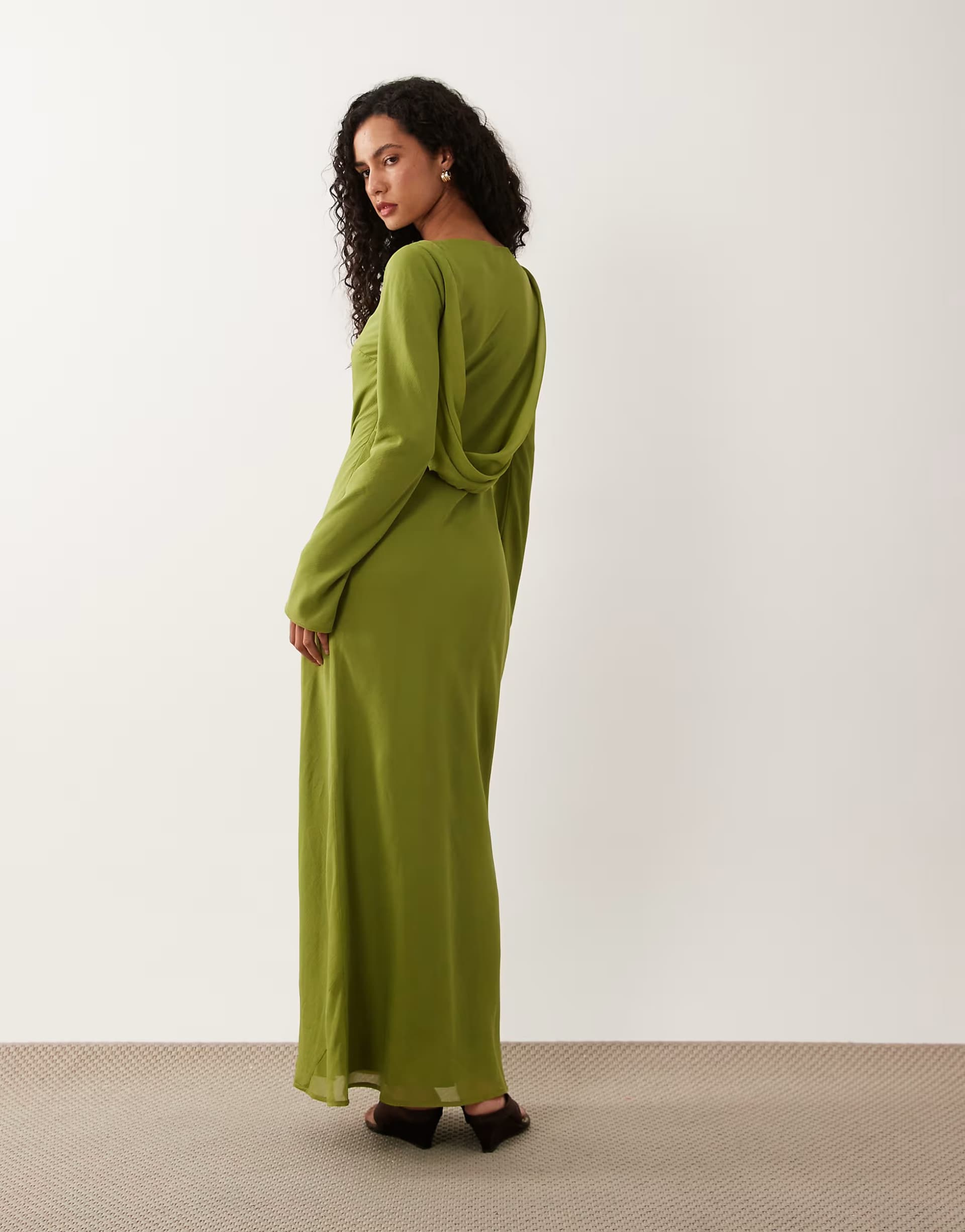 ASOS ASOS DESIGN chiffon maxi dress with cowl neck back detail in olive