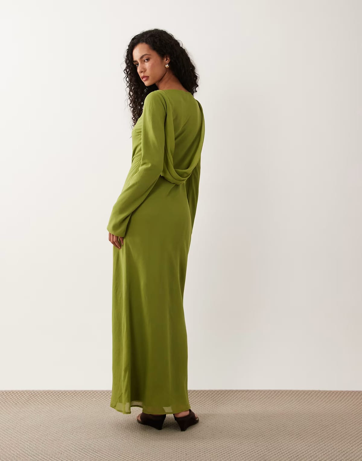 ASOS ASOS DESIGN chiffon maxi dress with cowl neck back detail in olive - 1