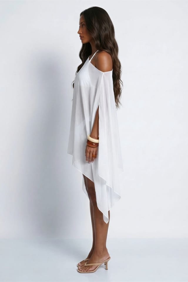 LEMONLUNAR LEMONLUNAR Women's The Serafina Mesh Cover Up Mini Dress in White - 3