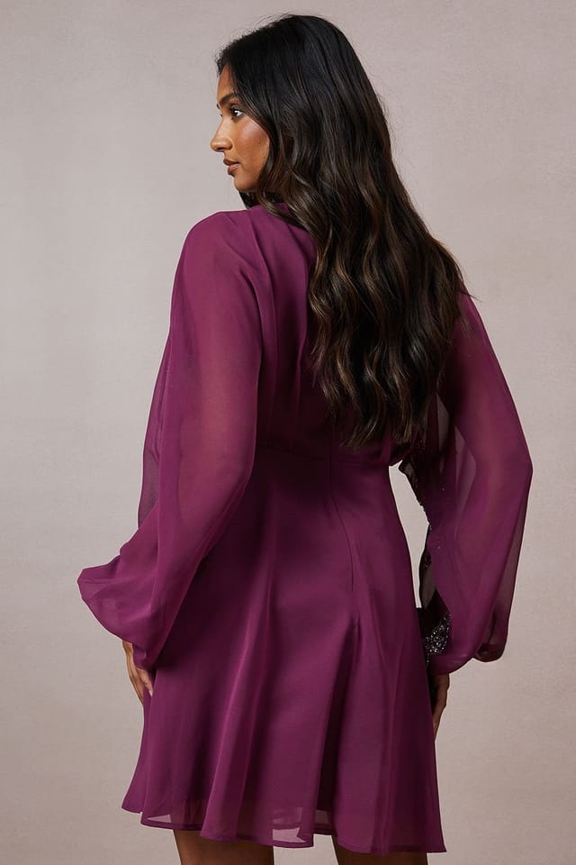 Oasis Oasis Women's Occasion Embellished Batwing Mini Dress in Berry - 3