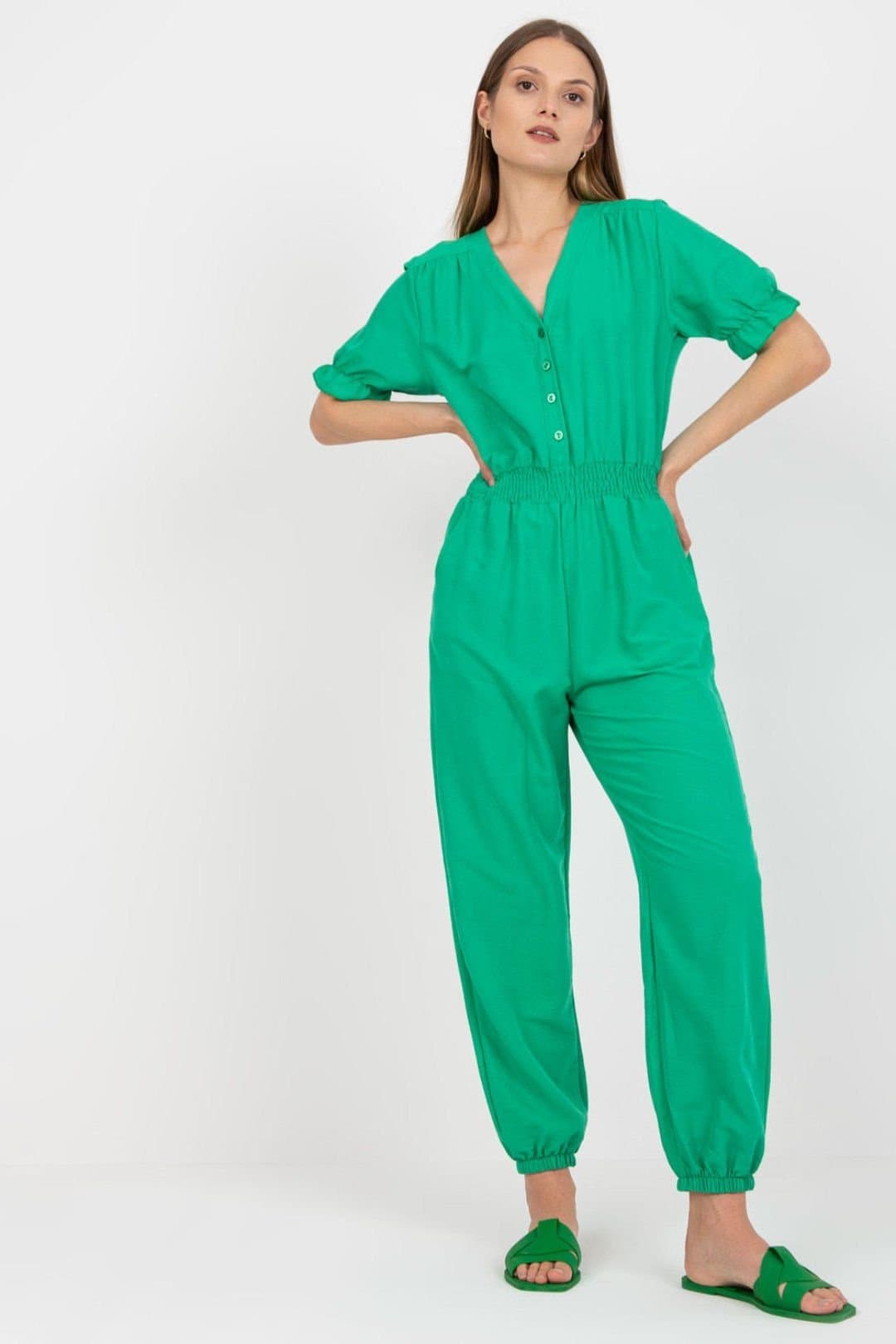 Love Lace Love Lace Women's Summer Button Front Overalls Jumpsuit in Green