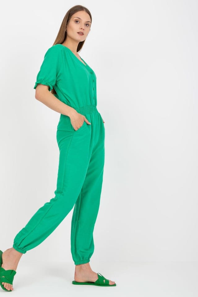 Love Lace Love Lace Women's Summer Button Front Overalls Jumpsuit in Green - 3