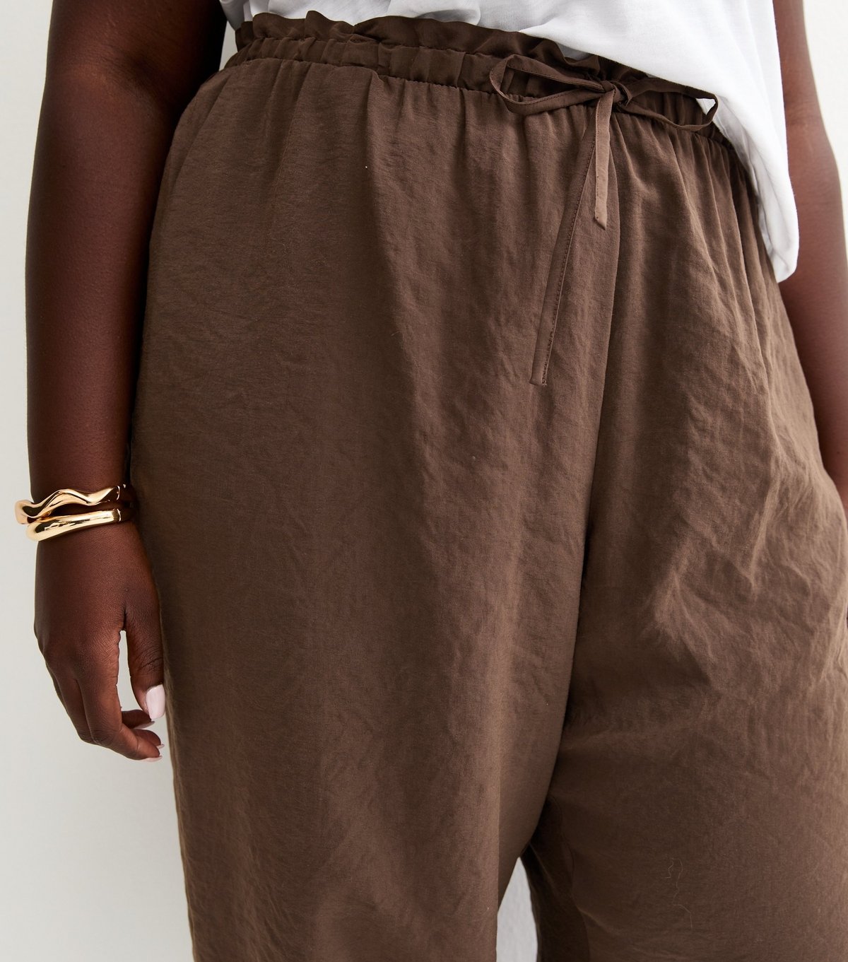 New Look Women's Plus Size Dark Brown Drawstring Waist Cuffed Joggers Curves New Look - 2