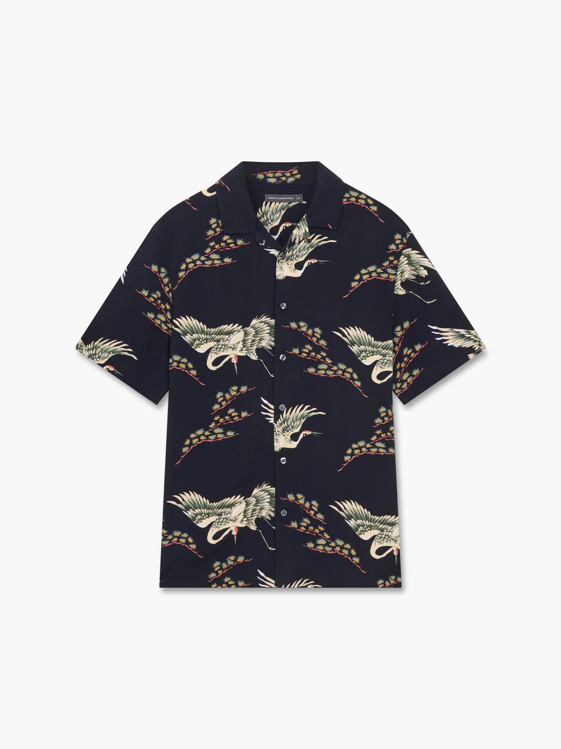 French Connection Bird Viscose Revere Short Sleeve Shirt Marine Blue