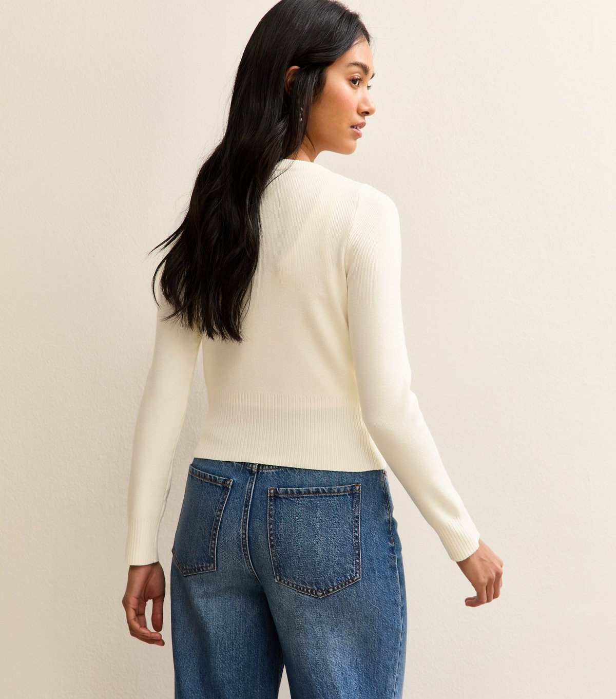 New Look Women's Cream Scalloped Trim Compact Knit Cardigan New Look - 4