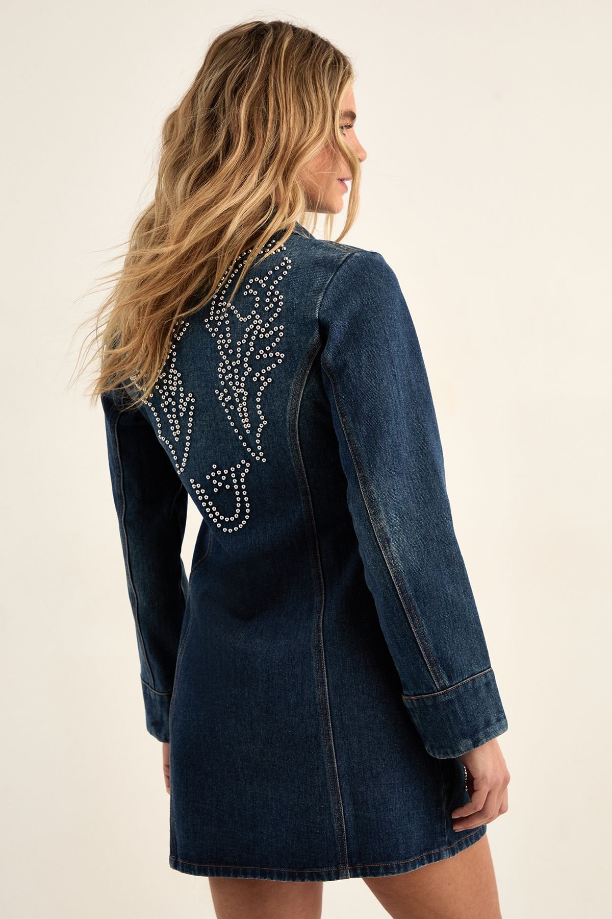 NastyGal NastyGal Women's Western Studded Zip Front Denim Mini Dress in Authentic Midwash - 4