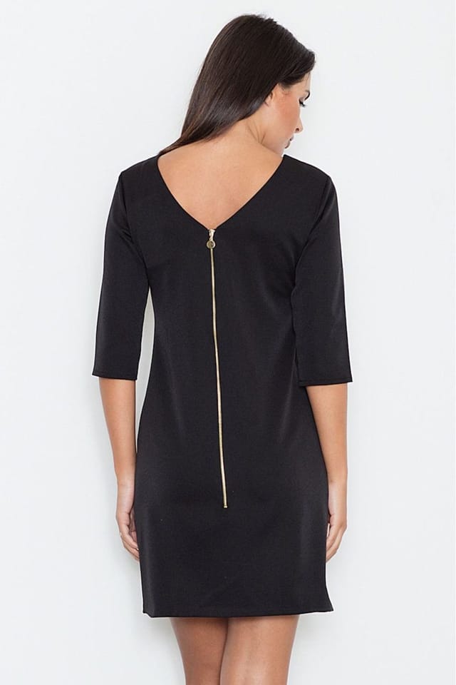 Love Lace Love Lace Women's Classic 3/4 Sleeve Dress Gold Zip in Black - 2
