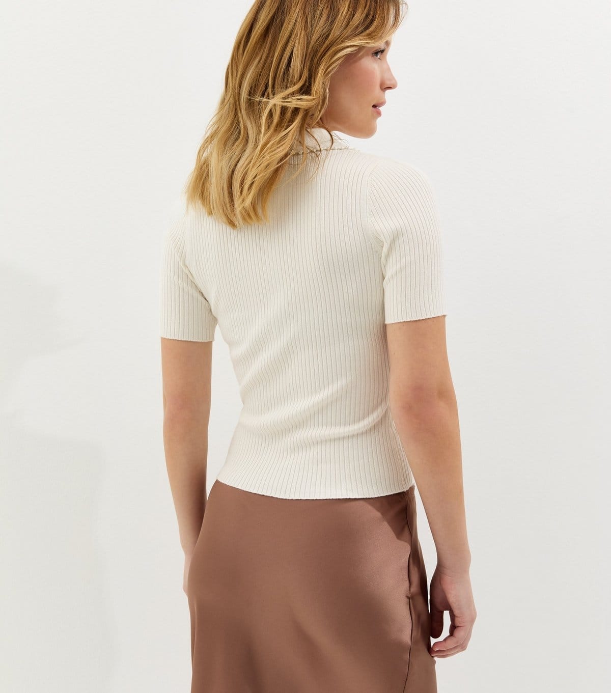 New Look Women's Cream Ribbed Short Sleeve Polo Top New Look - 4