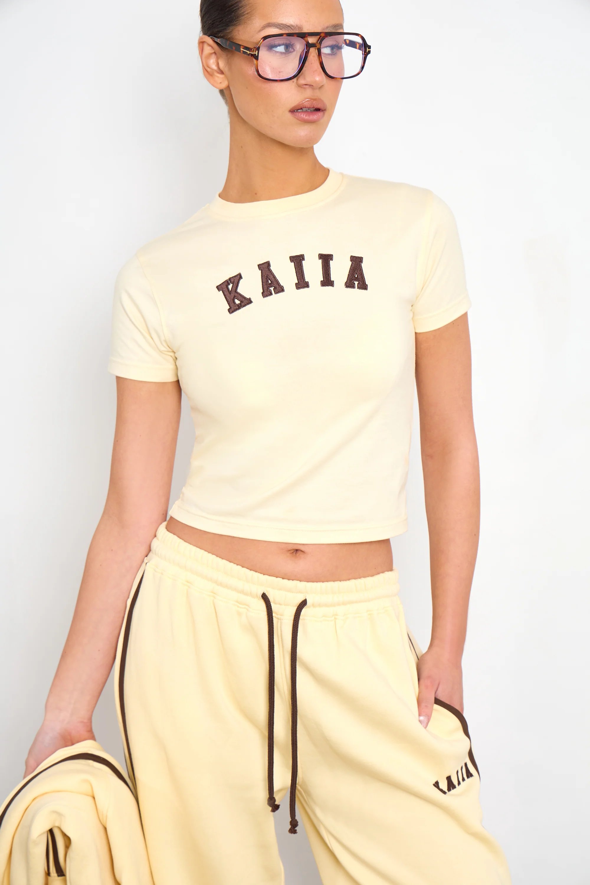 Kaiia Kaiia Slogan Baby Tee Butter Yellow & Brown - 3